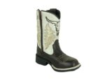 Bota Infantil Texana Bordada Cara de Vaca Cor Café com Branco Urbana Boots