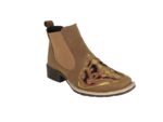 Botina Feminina Bordada Bico Quadrado Cor Tabaco Solado Latex Com Vira Dupla Urbana Boots