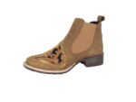 Botina Feminina Bordada Bico Quadrado Cor Tabaco Solado Latex Com Vira Dupla Urbana Boots - Imagem 2