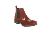 Botina Couro Nobuk cor Vinho Bordada Florao Bico Redondo Urbana Boots