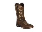 Bota Couro Crazy Horse Tabaco Bordada Arame Bico Quadrado Urbana Boots