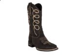 Bota Couro Crazy Horse Café Bordada Arame Bico Quadrado Urbana Boots