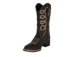 Bota Couro Crazy Horse Café Bordada Arame Bico Quadrado Urbana Boots - Imagem 2