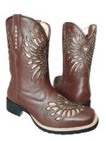 Bota Texana Feminina Bico Quadrado Bordado Laser - Floater Cafe - Imagem 2