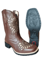 Bota Texana Feminina Bico Quadrado Bordado Laser - Floater Cafe - Imagem 3