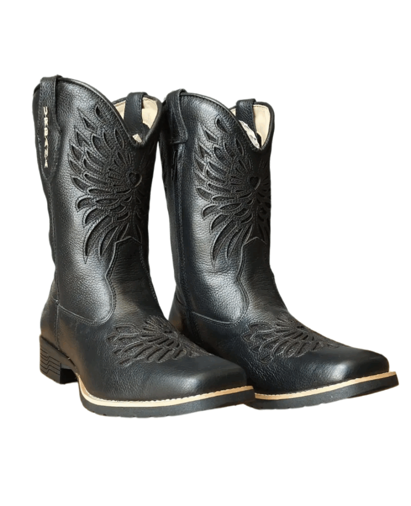 Bota Texana Feminina Bico Quadrado Bordado Laser - Floater Preto - Imagem 1