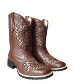 Bota Texana Feminina Bico Quadrado Bordado Laser - Floater Cafe
