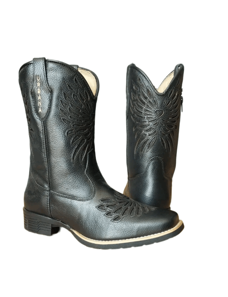 Bota Texana Feminina Bico Quadrado Bordado Laser - Floater Preto - Imagem 2