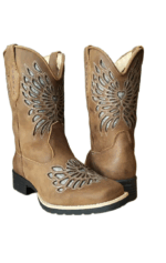 Bota Texana Feminina Bico Quadrado Bordado Laser - Floater Tabaco - Imagem 2