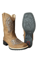 Bota Texana Feminina Bico Quadrado Bordado Laser - Floater Tabaco - Imagem 3